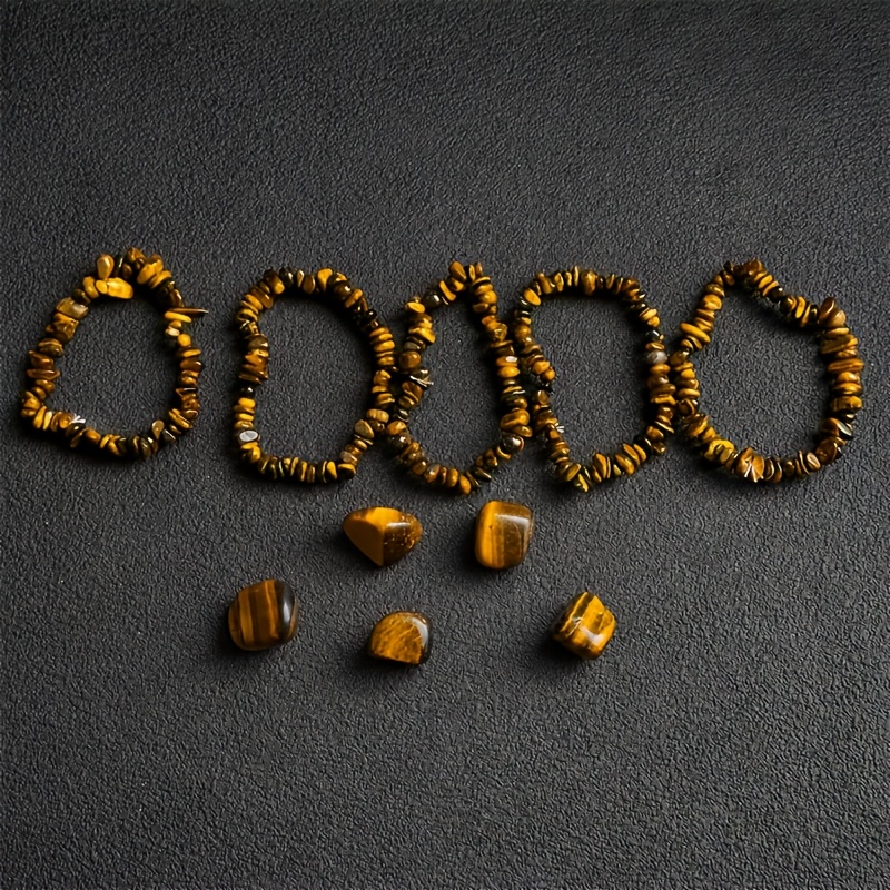 10pcs/Set Tiger's Eye Stone Chip Bracelet Set